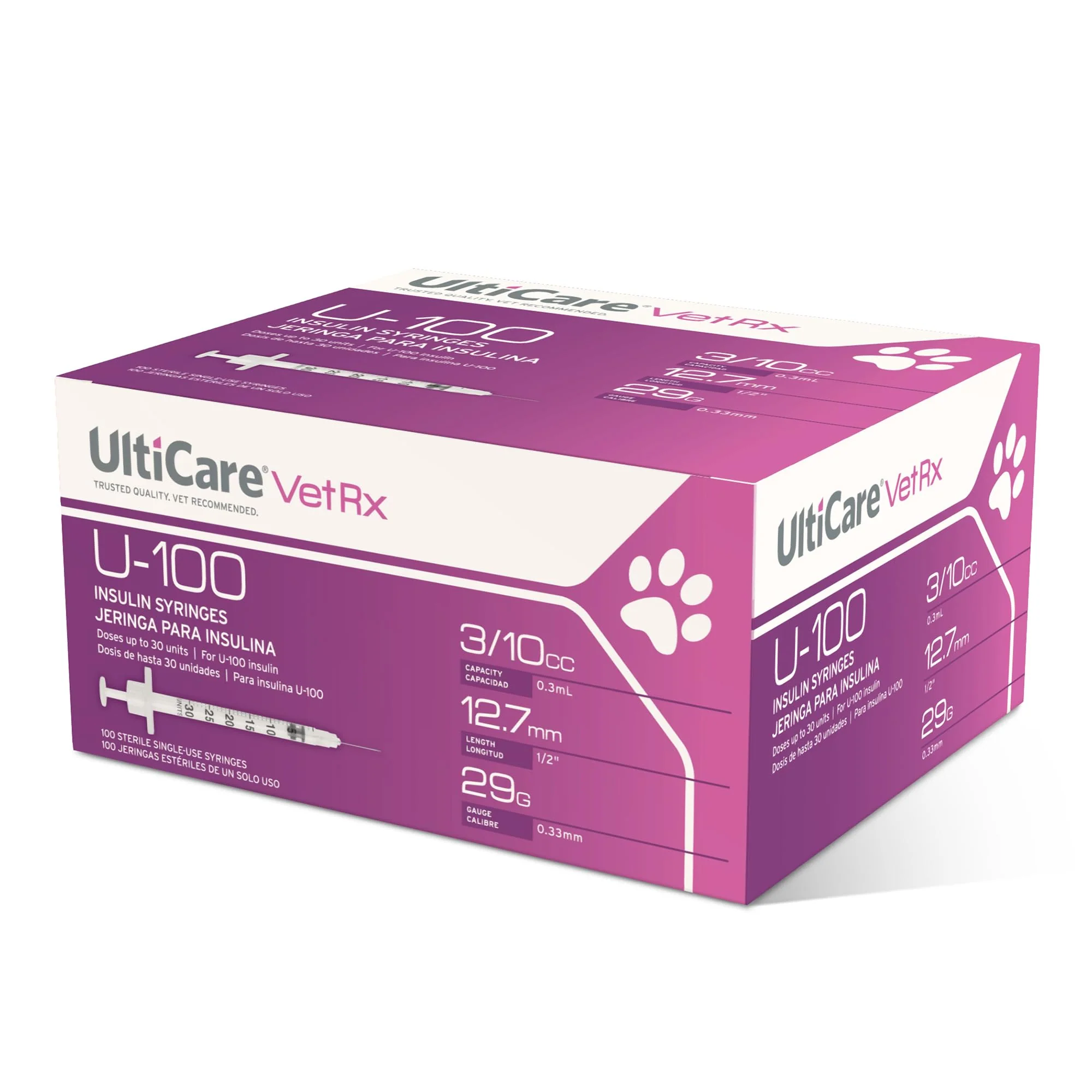 Stylish UltiCare VetRx U-100 Pet Insulin Syringes – Comfortable Accurate Dosing 3 10cc 29G x 1 2” 100 ct Optimized