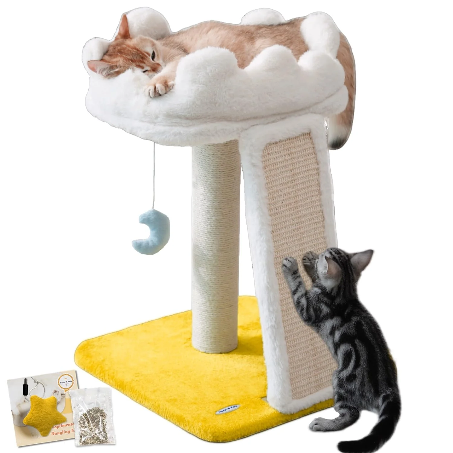 High-End Happi N Pets New Cloud Cat Tree Tower – Compact Cat Scratching Post with Plush Cloud Bed Relaxed