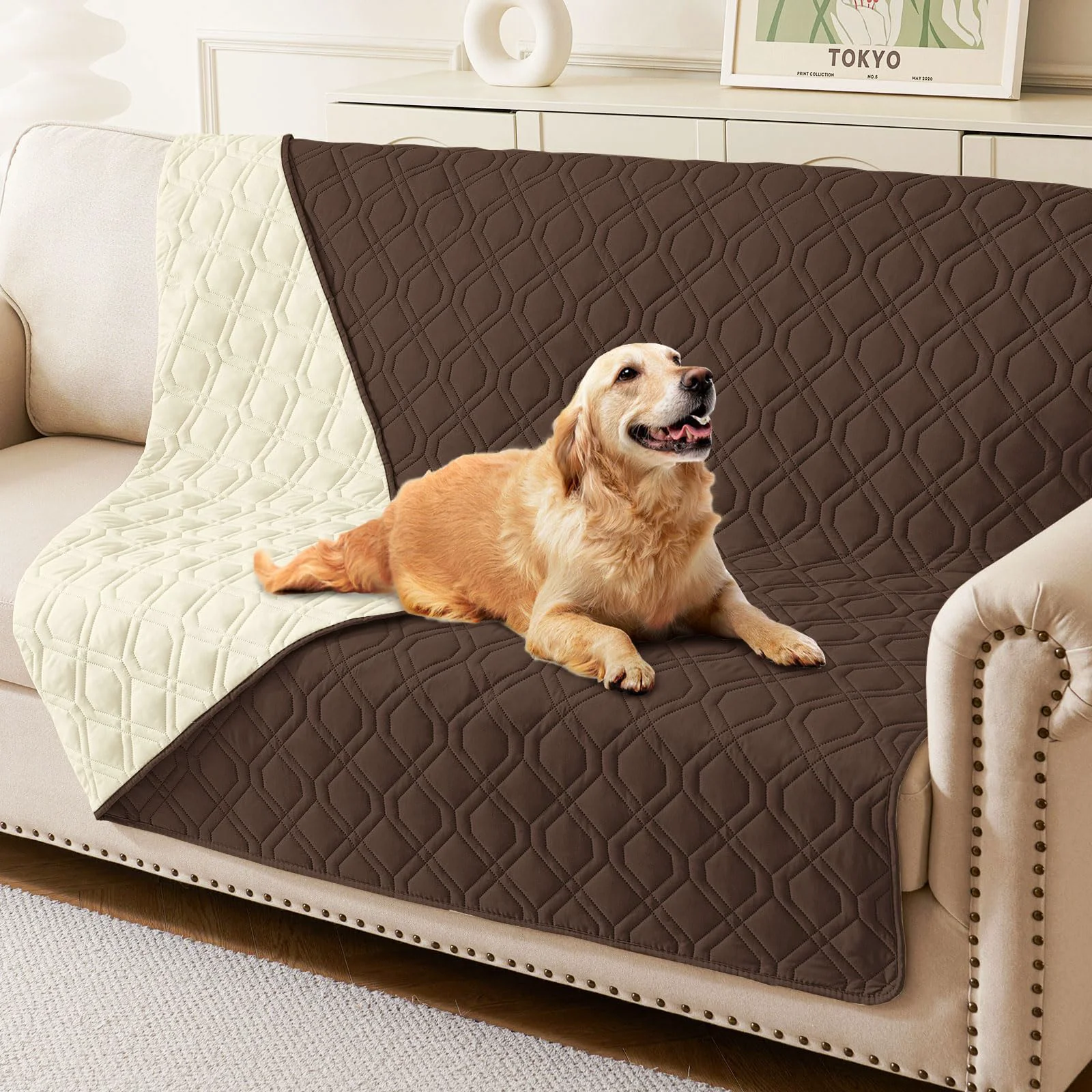 Trusted hyha Waterproof Dog Bed Blanket Reversible Couch Cover 52×82 in Chocolate Beige Stylish
