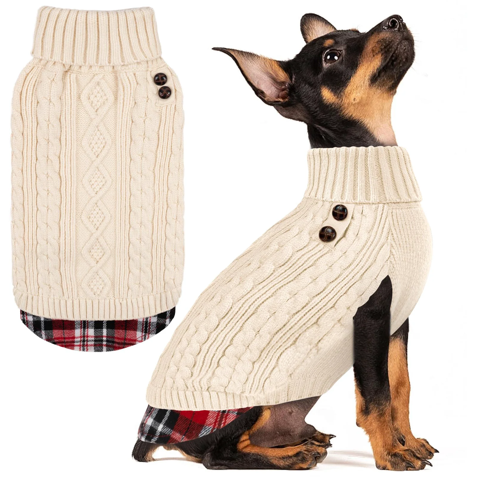 Expertly Made KYEESE Dog Sweater Warm Turtleneck for Small Dogs with Gingham Patchwork Specialty