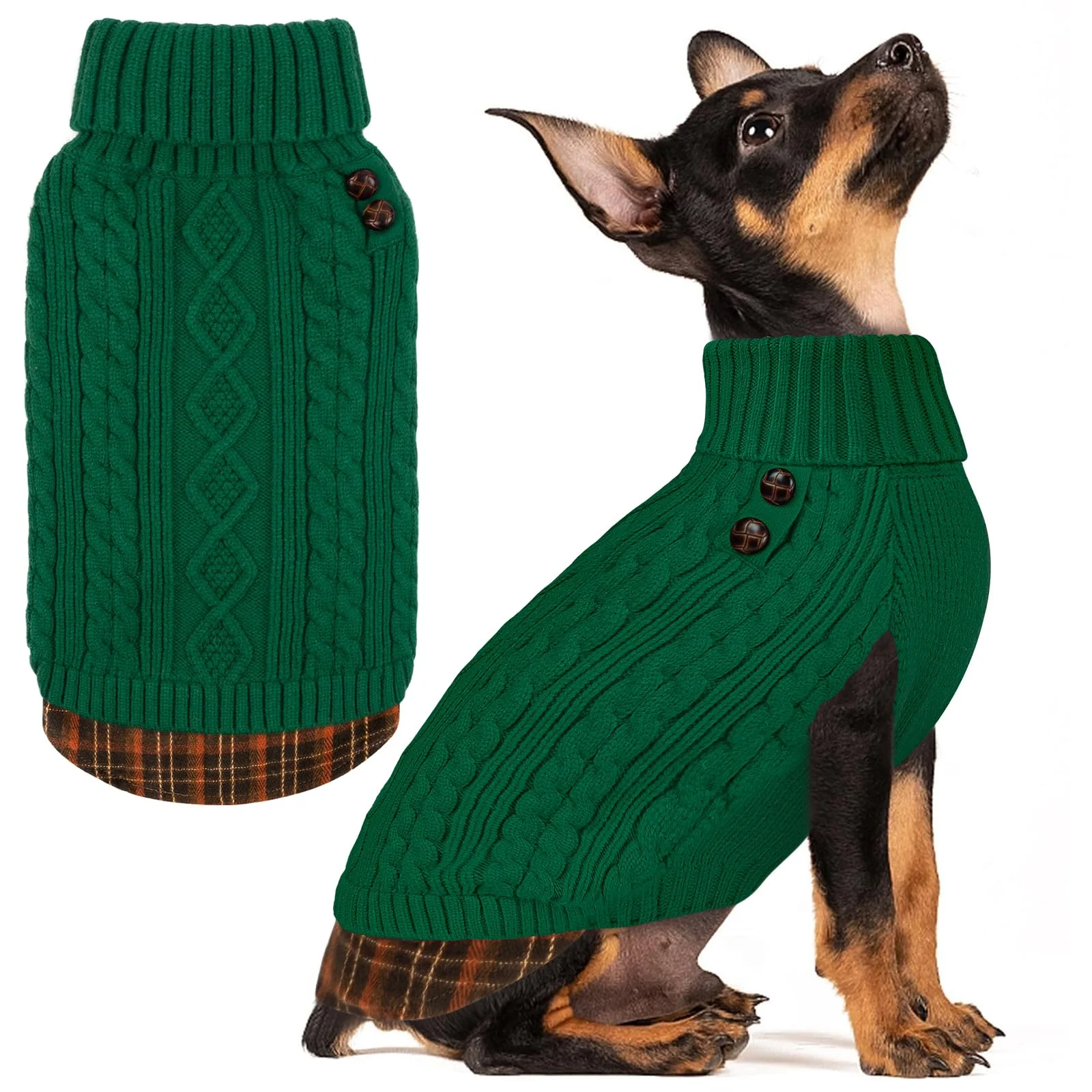 Dependable KYEESE Dog Sweater – Soft Turtleneck Knitwear for Small Dogs with Gingham Patchwork Easy-to-Use