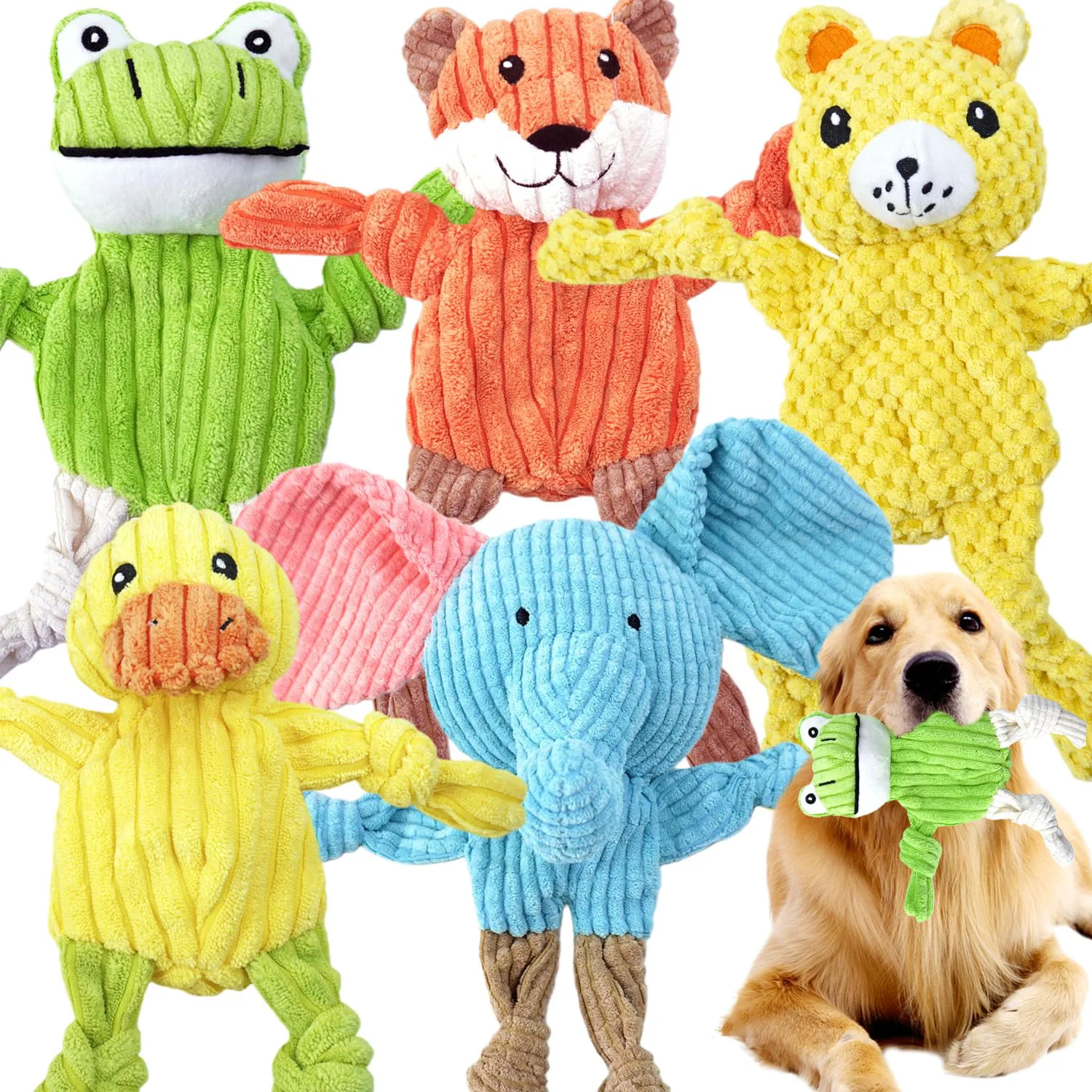 Flexible MRSOHRET 5 Pack Squeaky Dog Toys – No Stuffing Plush Chew Teething Bundle Casual