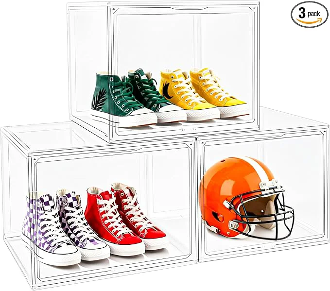 Trusted 3 Pack XXX-Large Tall Boot Storage Organizer 17.3x13x13 Acrylic Display Case Shoe Boxes Extra Large Helmet Showcase Clear Stackable Hangbag Tote Bag with Magnetic Lid 3 Pack Boxes with 2 Shoe BagsAbout ThisOverview Next-Generation