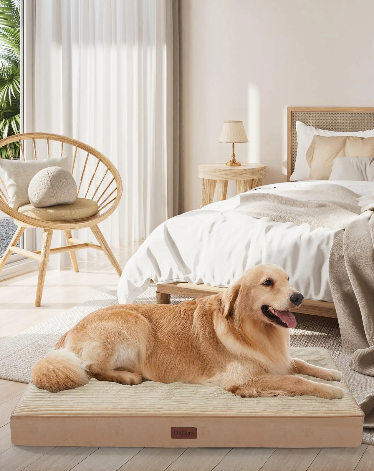 Safe OhGeni Orthopedic Waterproof Dog Bed for Large Pets 41-Inch Khaki Modern