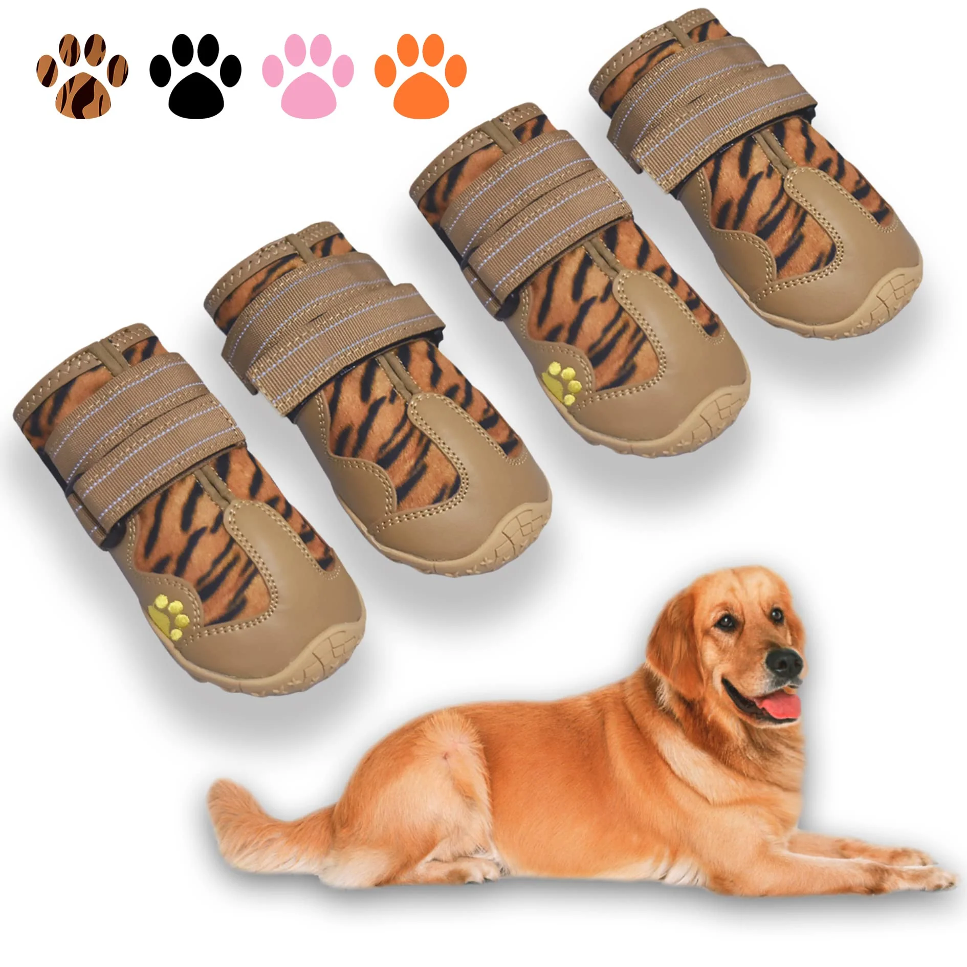 Fast XSY G Leopard Dog Boots Size 1 – Waterproof Reflective Strips Anti-Slip Soles 4-Pack Green