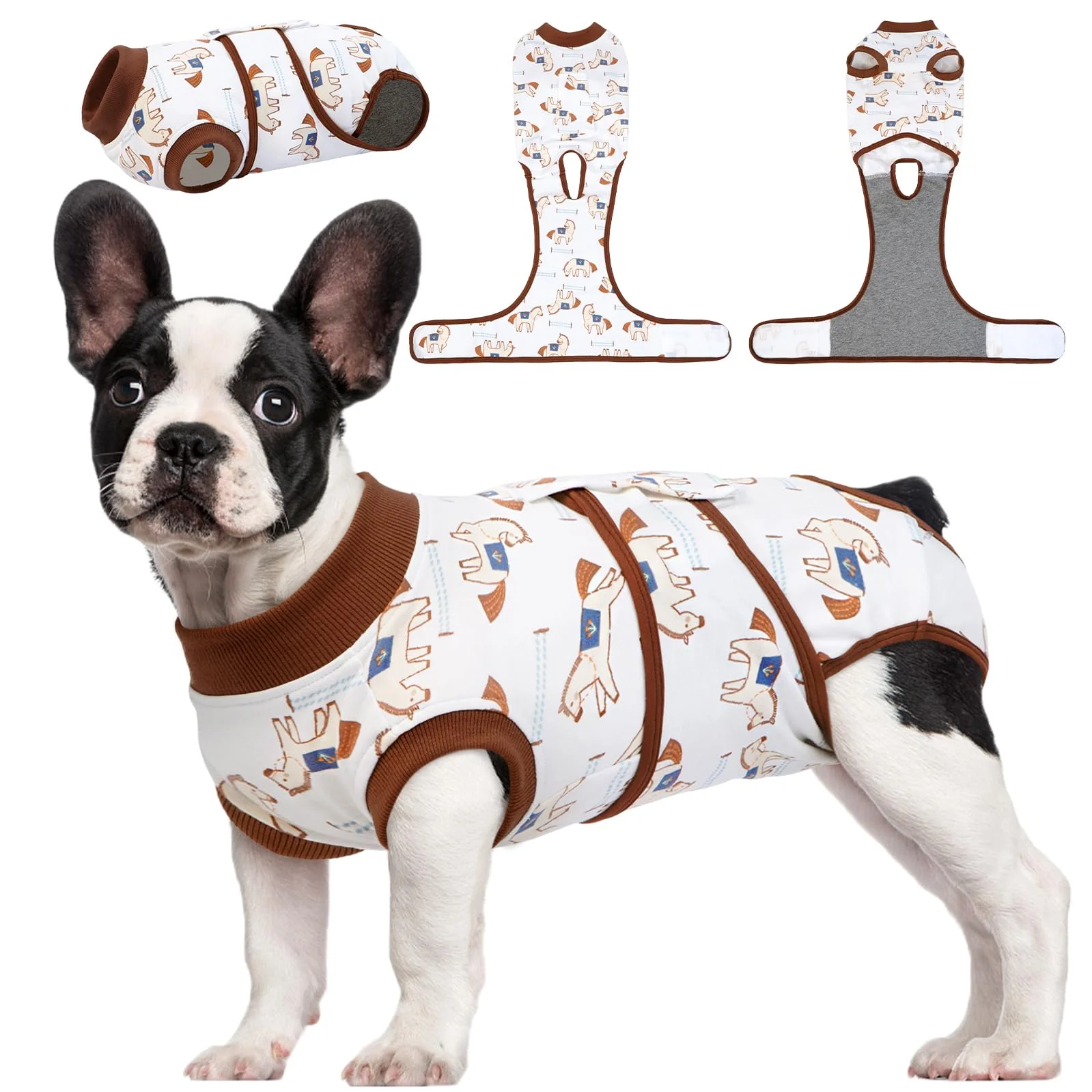 Classic Kuoser Dog Recovery Suit for Post-Surgery Care — Anti-Licking Snug Fit BrownPony XS Secure