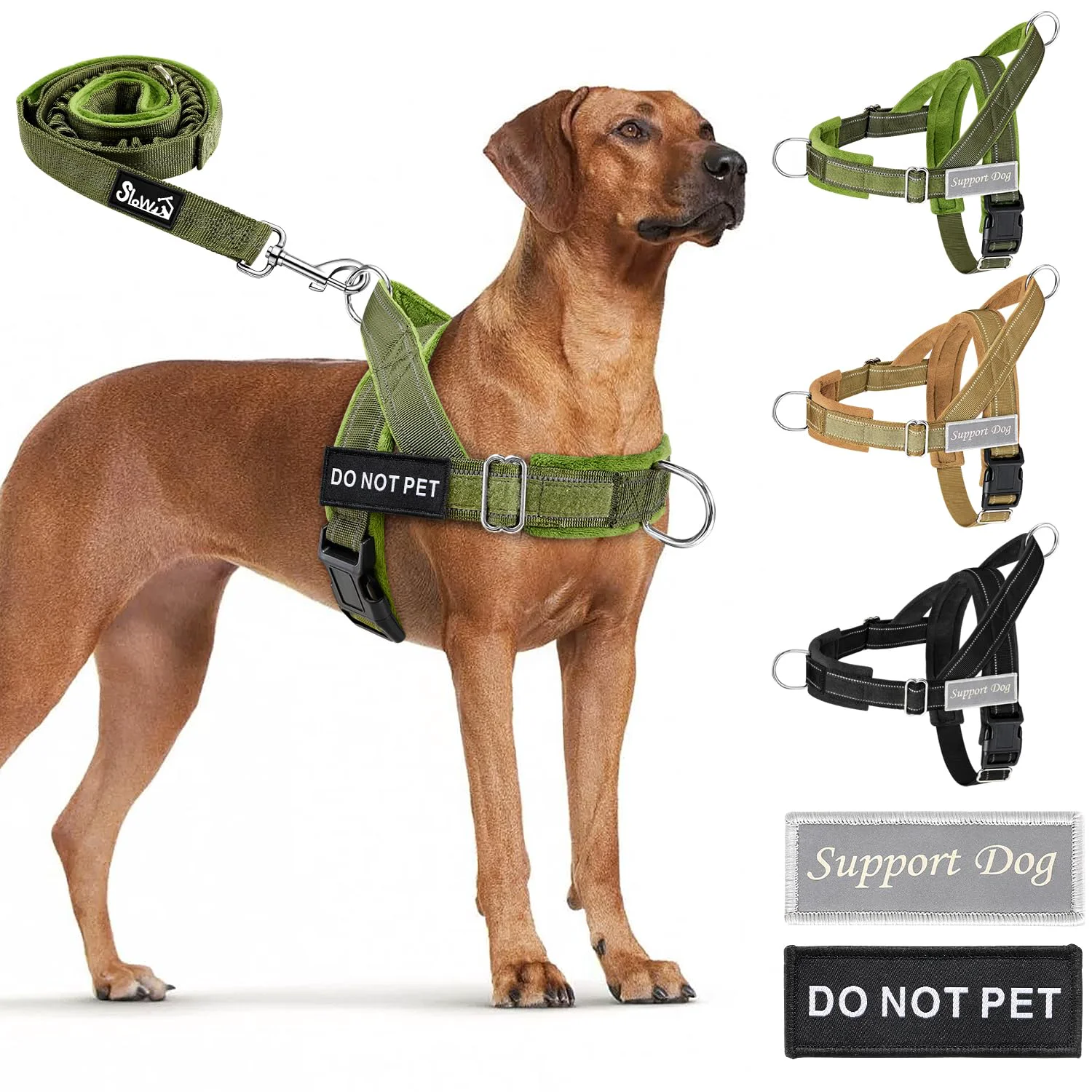 Versatile SlowTon No Pull Dog Harness – Heavy Duty Front Clip Padded Reflective Green S Elite
