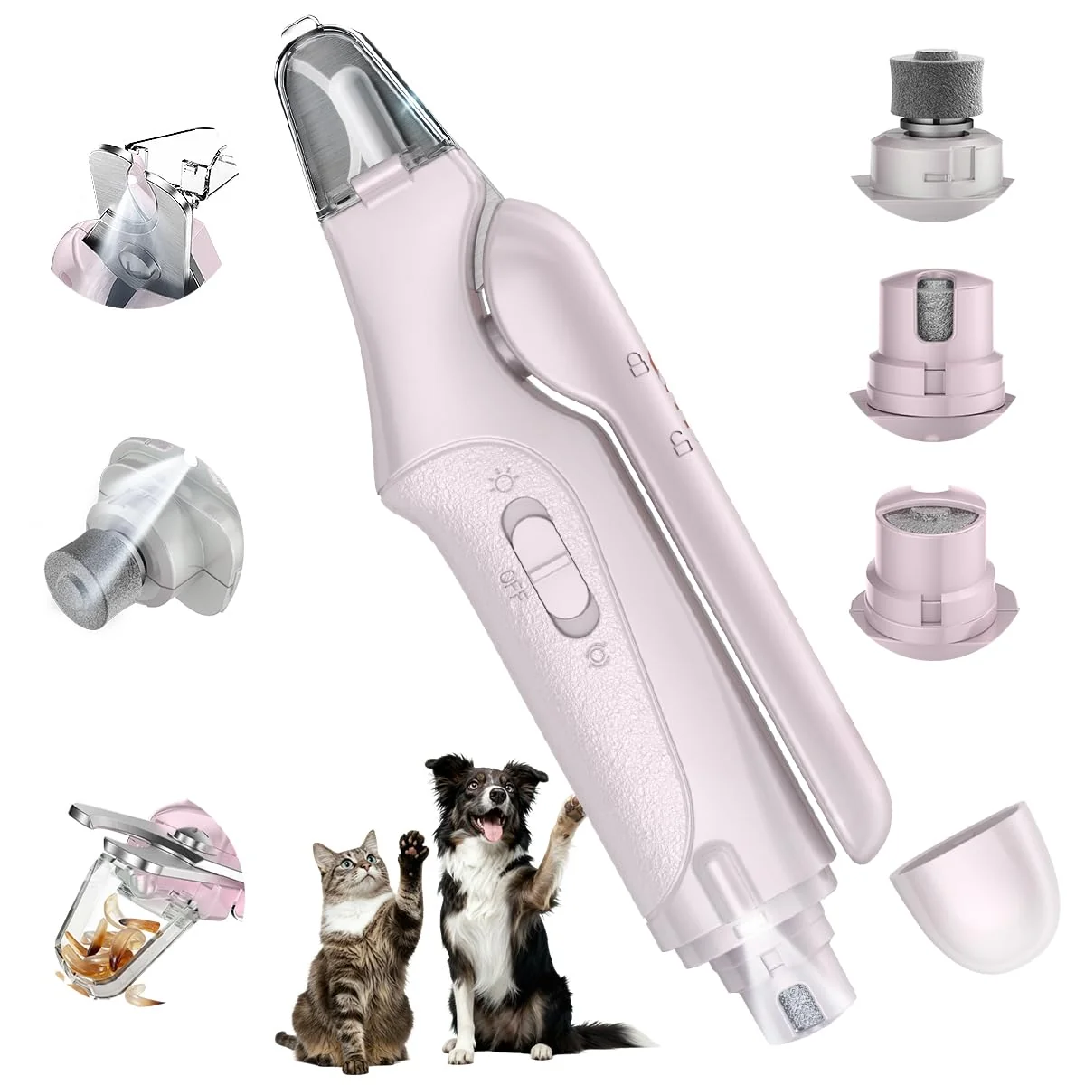 Certified CATPICK 2-in-1 Cat Dog Nail Clippers Grinder USB Rechargeable LED Lights Safety Guard Detailed