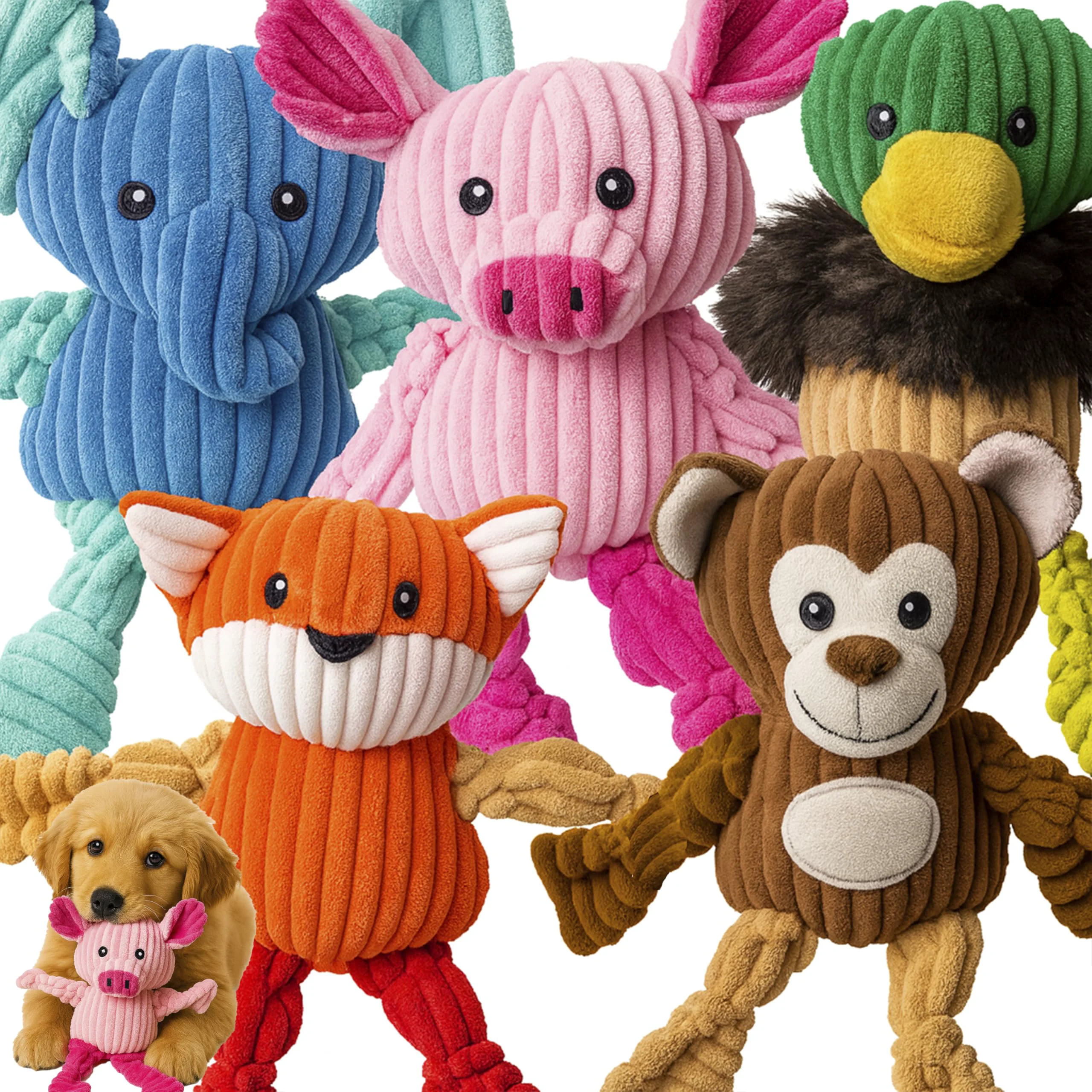 Original Jalousie Plush Toys Assortment 5-Pack — Squeaky Knotted Plush Toys for Medium Large Dogs High-End