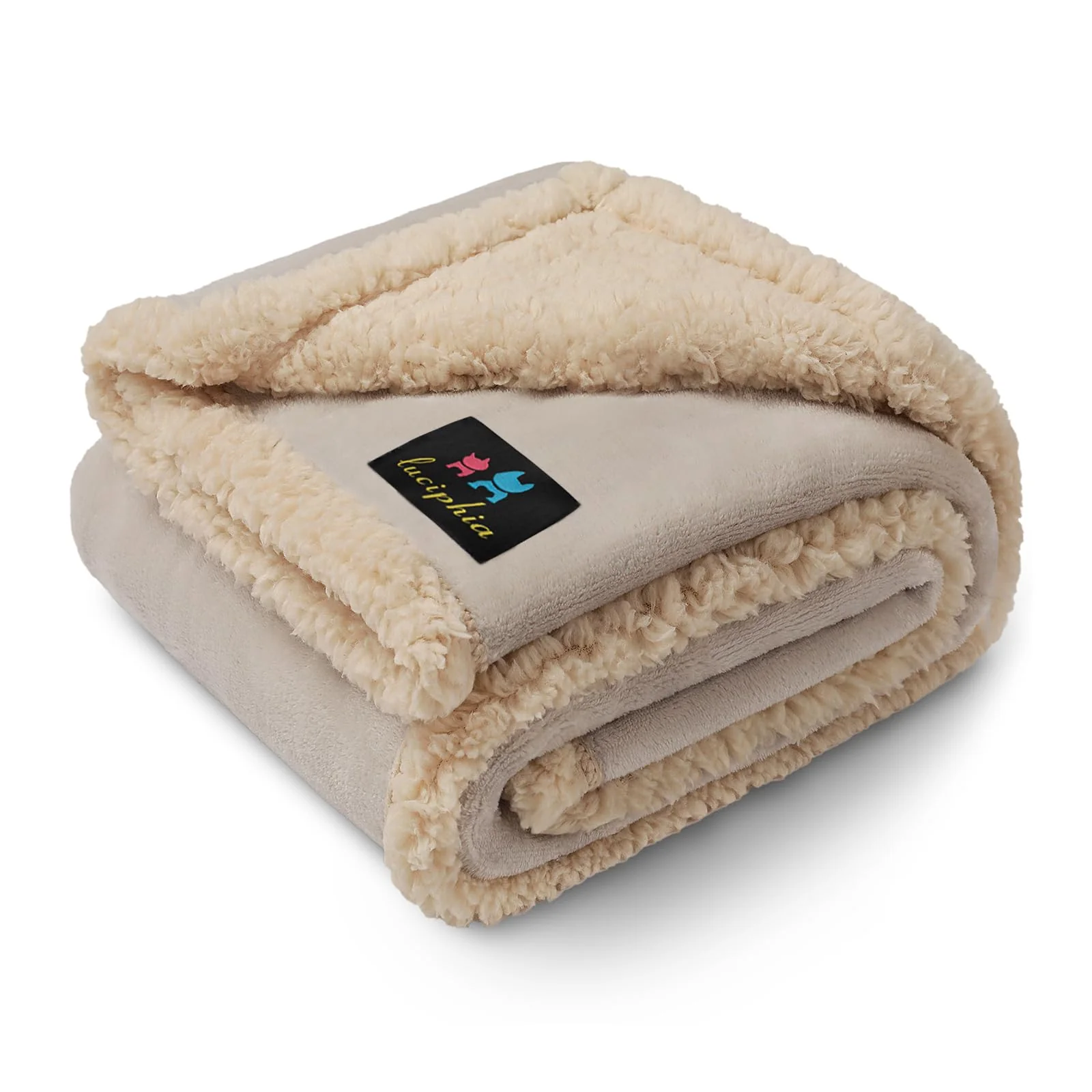 Traditional Luciphia Waterproof Pet Blanket – 57 x 40 Triple-Layer Reversible Sherpa Grey-Beige Fine