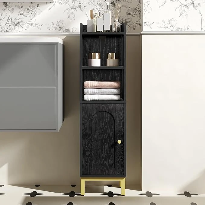 Optimized Bathroom Storage Cabinet Small Corner Floor Cabinet with Door and Shelves Narrow Toilet Paper Holder Bathroom Organizer with Adjustable Shelf for Small Spaces Black BC38204GV1About ThisOverview Certified