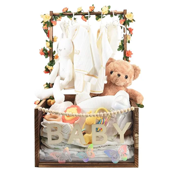 Exceptional PIIOSER Baby Shower Crate Closet Multifunctional Wooden Acrylic Visible Baby Storage Box with Handle Newborn Welcome Baby Toy Baskets for Boys Girls Pregnancy Gifts for New Moms Brown Eco-Friendly