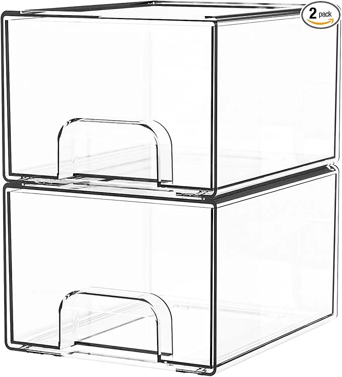 Versatile Yieach 2 Pack Clear Stackable Storage Drawers 4.4” Tall Acrylic Drawer Containers for Organizing Bathroom Organizers and Storage Bin Box Plastic Makeup Medicine Organizer Bins for Cabinet UndersinkAbout ThisOverview Authentic