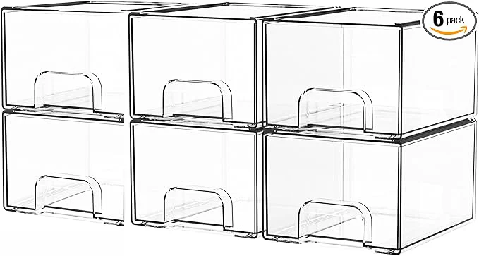 Elegant Yieach 6 Pack Small Stackable Storage Drawers 4.4 Inch Tall Stacking Acrylic Clear Storage Bins for Bathroom Vanity Undersink Pull Out Drawer Organizers for Beauty Makeup Medicine Cabinet OrganizersAbout ThisOverview Innovative