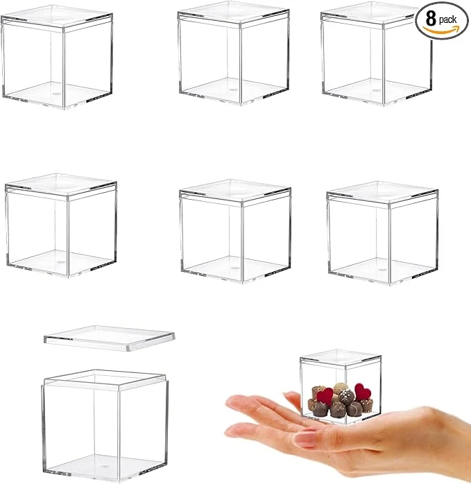 Modern KissYou Small Acrylic Box Clear Box with Lid Plastic Display Boxes Square Cube Jewelry Storage Contanier Party Favor Christmas Candy BoxesAbout ThisOverview Proven