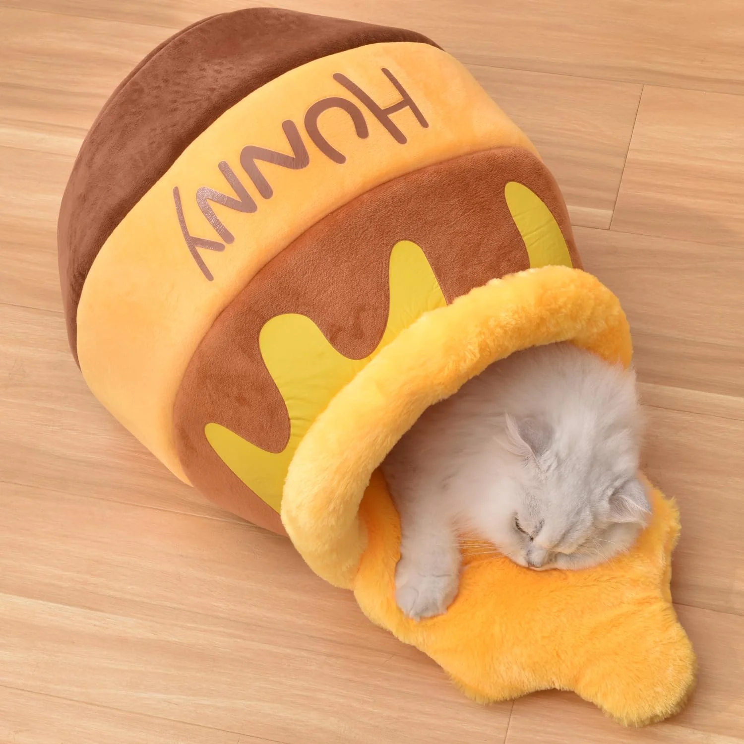 Responsible Romaneco Honey Pot Cat Cave Bed — Soft Rebound Sponge Washable Cushion Cartoon Nest for Small Cats Efficient