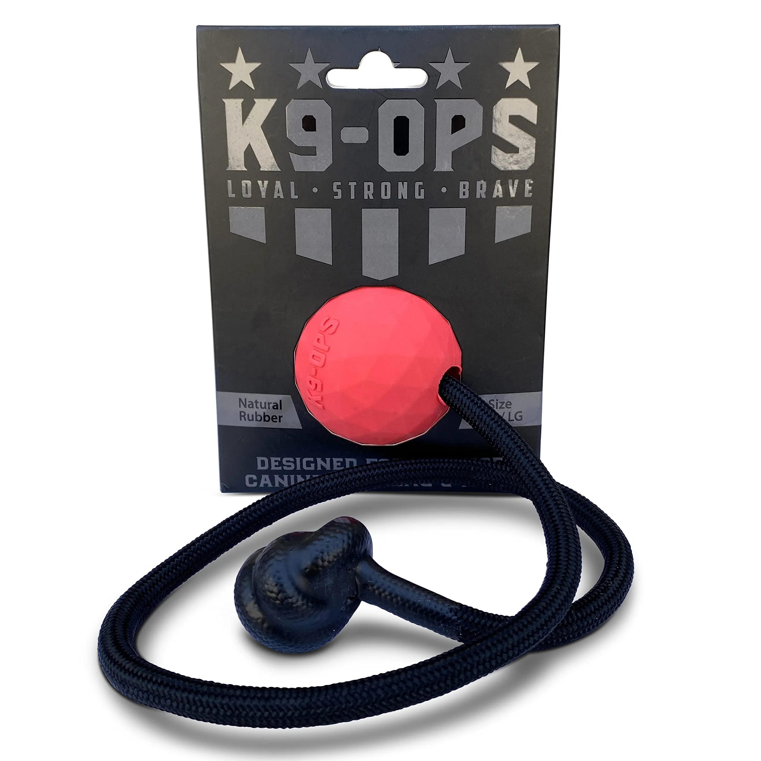 Premium Material K9 Ops Moki Tug Toy – Large Dog Ball on 16-inch Paracord Rope Durable Rubber Fetch Toy Secure
