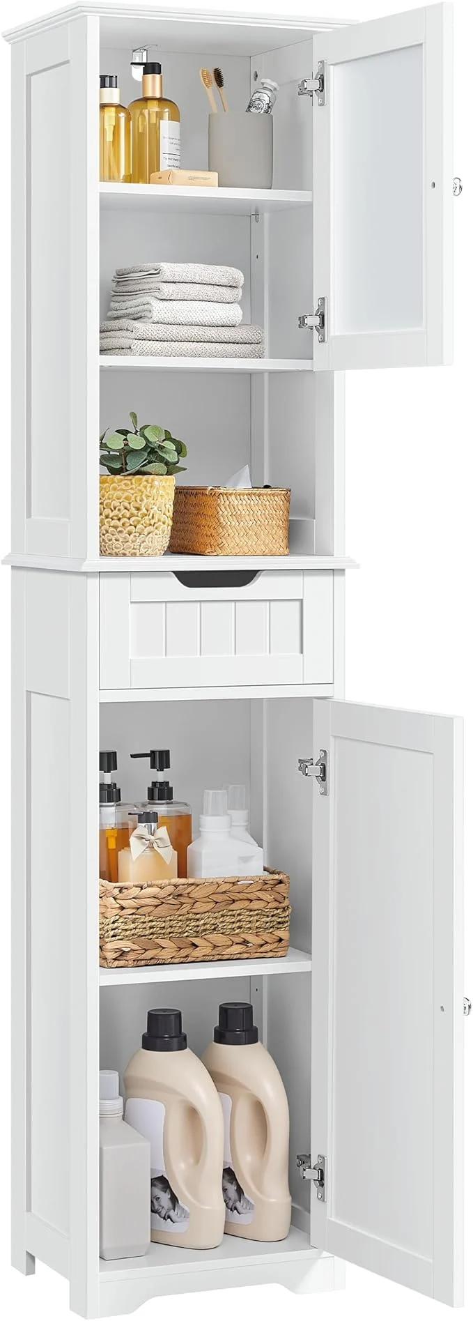 Responsible Yaheetech 67 Tall Bathroom Storage Cabinet Narrow Floor Cabint with 2 Doors and 1 Drawer Slim Bathroom Organizers Adjustable Shelves Storage Unit for Living Room Entryway Kitchen WhiteAbout ThisOverview Minimalist