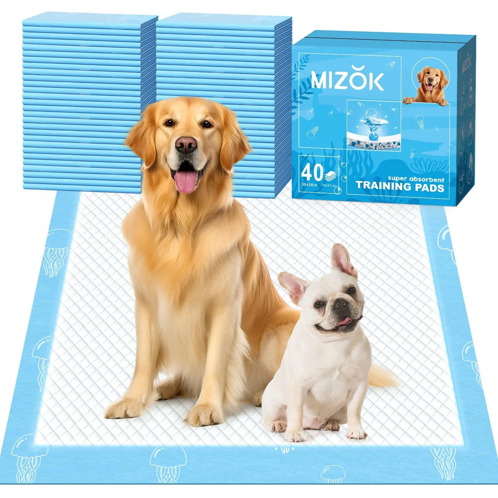 Recyclable MIZOK Extra Large Dog Pads 30x36in – 6-Layer Leak-Proof Quick-Dry Puppy Pads Reusable
