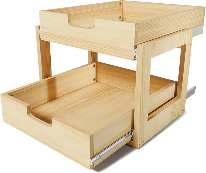 Trusted Pull Out Cabinet Organizer 23”W×21”D Sliding Drawers for Cabinets 2 Tier Soft Close Slide Out Wooden Pull out Drawers Base Cabinet Organization for Kitchen Pantry BathroomAbout ThisOverview Natural