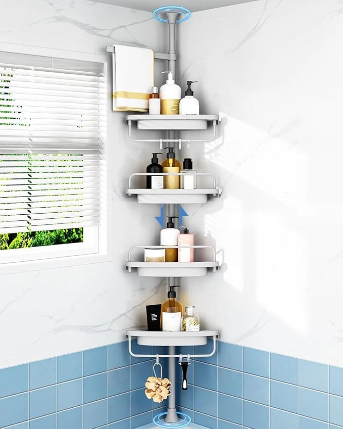 First-Class ALLZONE Rustproof Shower Caddy Corner for Bathroom Bathtub Storage Organizer for Shampoo Accessories 4-Tier Adjustable Shelves with Tension Pole 34 to 116 Inch GreyAbout ThisOverview Comfortable