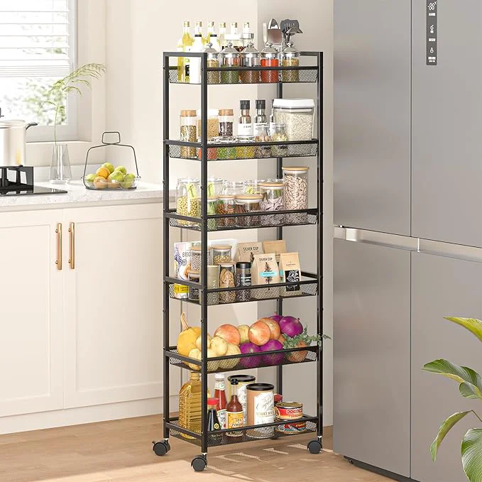 Responsible 6 Tier Slim Rolling Storage Cart Narrow Mobile Shelving Unit Organizer Utility Cart with Wheels Metal Wire Storage Rack with Baskets for Kitchen Bathroom Laundry Living Room 10in W BlackAbout ThisOverview Luxury
