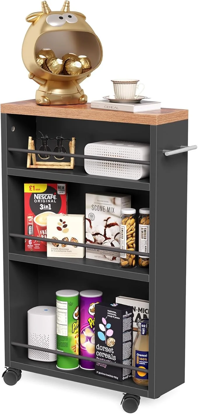 Fashionable LITTLE TREE Slim Rolling Storage Cart 3 Tier Snack Cart with Wheels for Kitchen 6.3 Inch Wide Bathroom Organizer Shelves Wooden Utility Cart for Laundry Room BlackAbout ThisOverview Organic