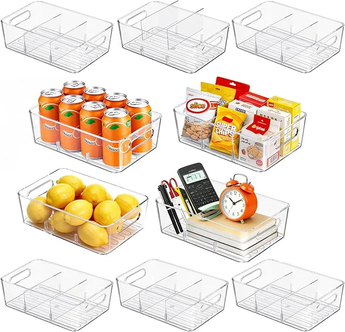 Organic 10 Pack Pantry Organizers and Storage Clear Plastic Containers with 2 Dividers for Kitchen Fridge Organization and Storage Acrylic Bins for Pounches Spice Packet Snack organzierAbout ThisOverview Authentic