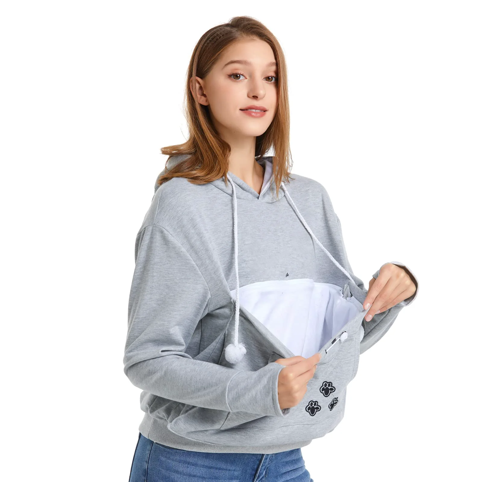 Easy-to-Use LINYUCHEN Cat Dog Pouch Hoodie – Large Pet Carrier Sweatshirt for Small Pets Light Grey Modern