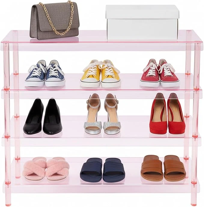 Next-Generation 4-Tier Acrylic Shoe Rack for Closet Clear Shoe Organizer – Entryway Shoe Organizer Modern Standing Shoe Storage Shelf Holds 12-16 Pairs of Shoes for Entryway Closet 31.5 ×11.81 ×28.35 About ThisOverview Selected