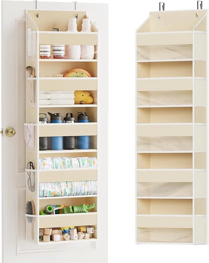 Flexible SpaceAid 1 Pack Over The Door Organizer with 5 Large Pockets and 10 Mesh Side Pockets 5 Layers Door Organizer Hanging with Clear Window for Bedroom Bathroom Pantry and Nursery BeigeAbout ThisOverview Elite