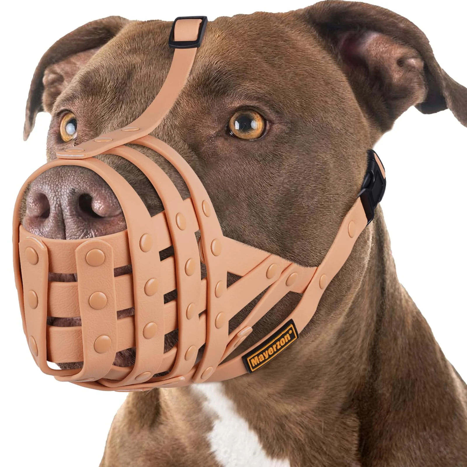 Secure Mayerzon Pitbull Muzzle for Large Dogs – Lightweight Basket Muzzle for Panting Drinking Grooming Soft