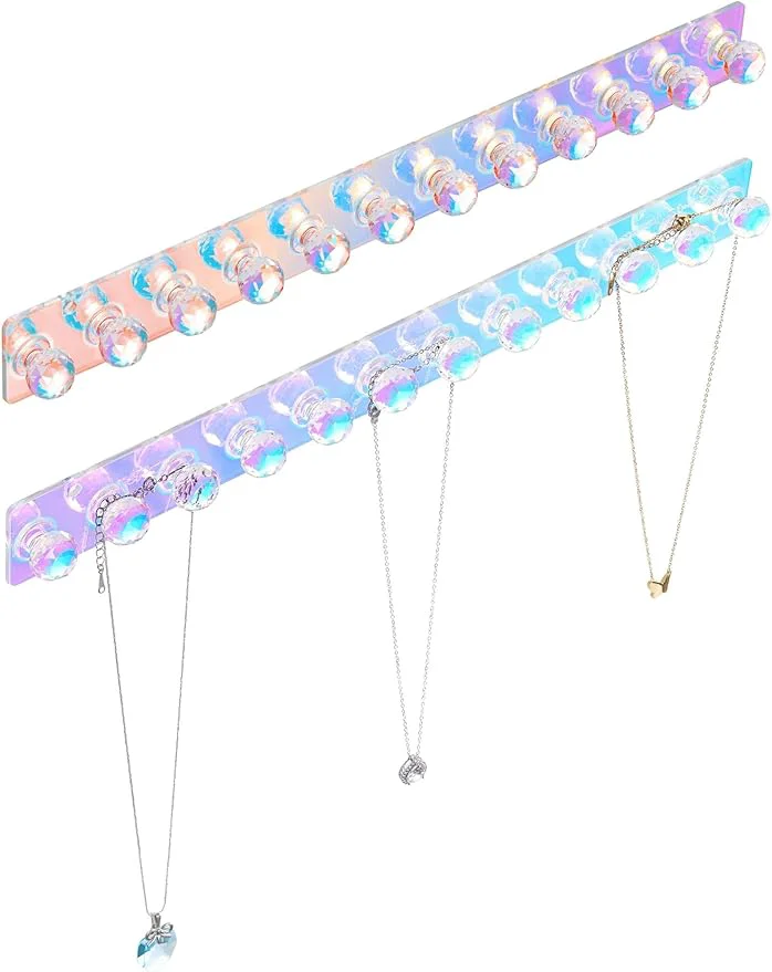 Clean Heesch Necklace Holder Acrylic Necklace Hanger Wall Mount Necklace Organizer Jewelry Hooks for Necklaces Bracelets Chains 2-pack Iridescent About ThisOverview Refined