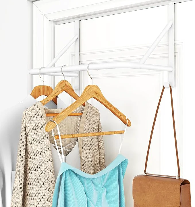 Comfortable Over The Door Hanger for Clothes Stainless Door Hangers for Clothing Over The Door Clothes Drying Rack for laundry Over Door Hanger Organizer with 2 Hooks for Hanging Towels Coats WhiteAbout ThisOverview Dependable