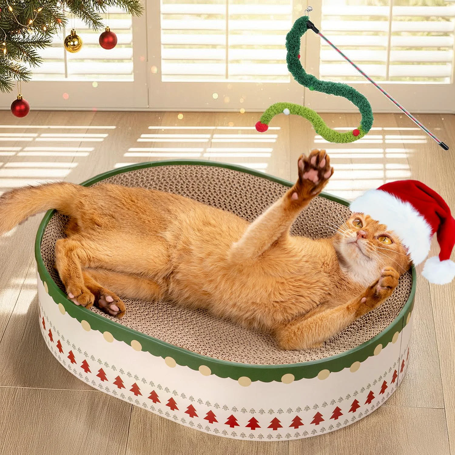 Consistent Conlun Cat Scratcher Bed 2-in-1 Oval Cardboard Indoor Lounge Christmas Gift Healthy