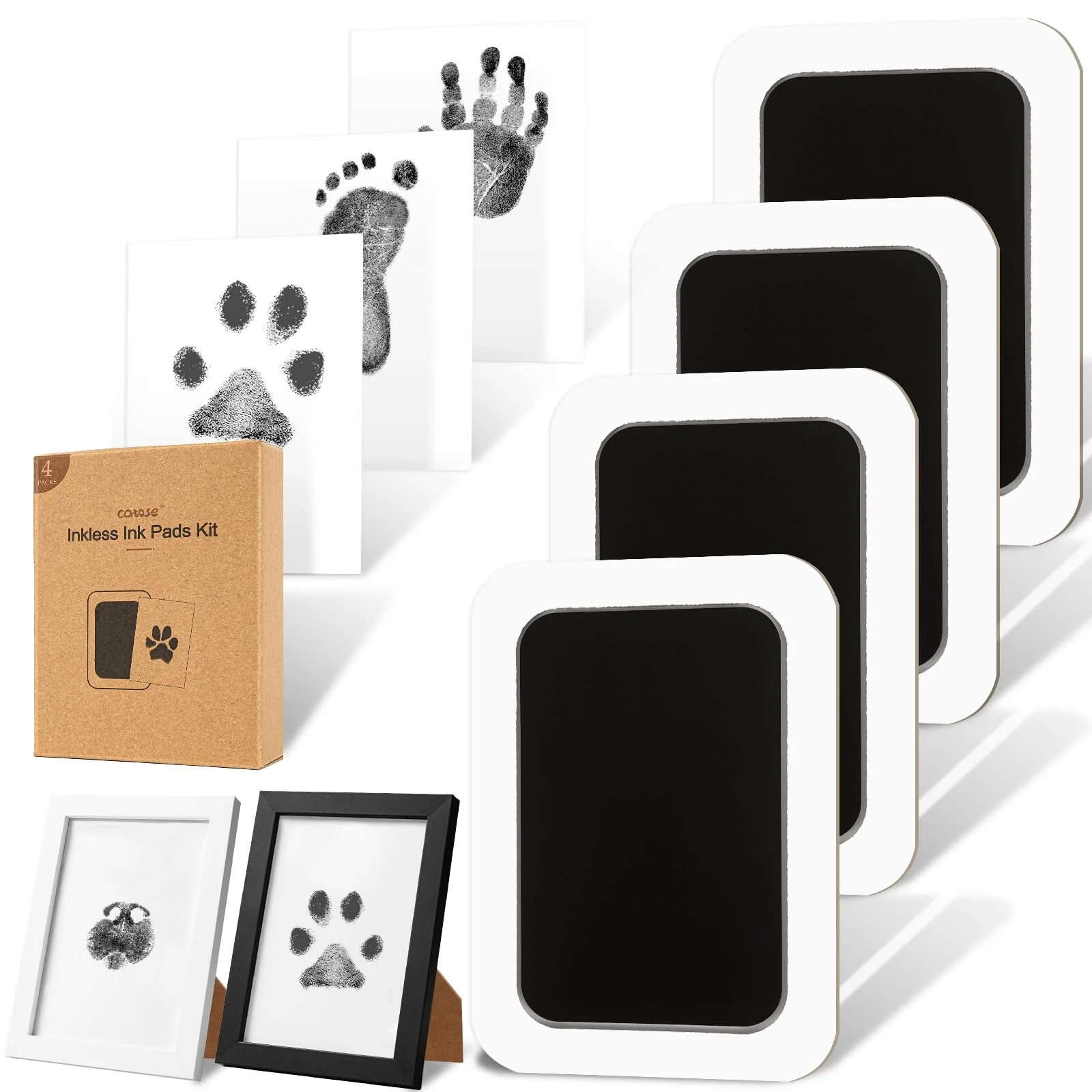 Safe catose Inkless Paw Print Kit – Mess- Dog Nose Baby Handprints with 4 Ink Pads 2 Frames Trendy