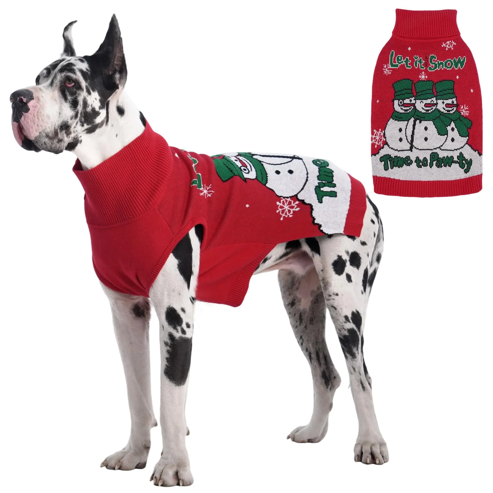 Eco-Friendly IECOii Christmas Dog Sweater 4XL for Extra Large Dogs Red Snowman Knitwear with Leash Hole Organic