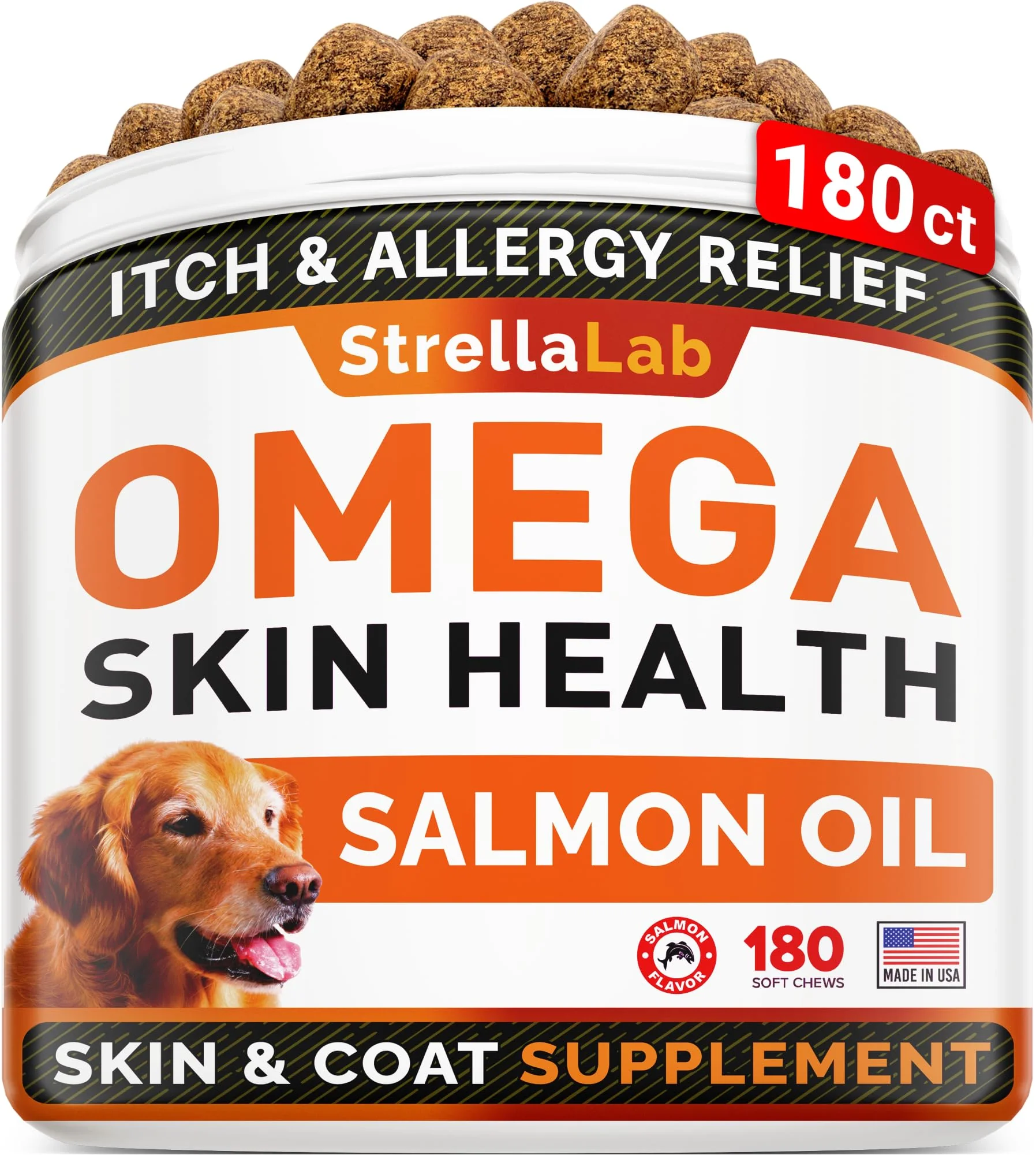 Trendy STRELLALAB Omega-3 for Dogs – Salmon Oil Chews 180 Ct Skin Coat Support Selected