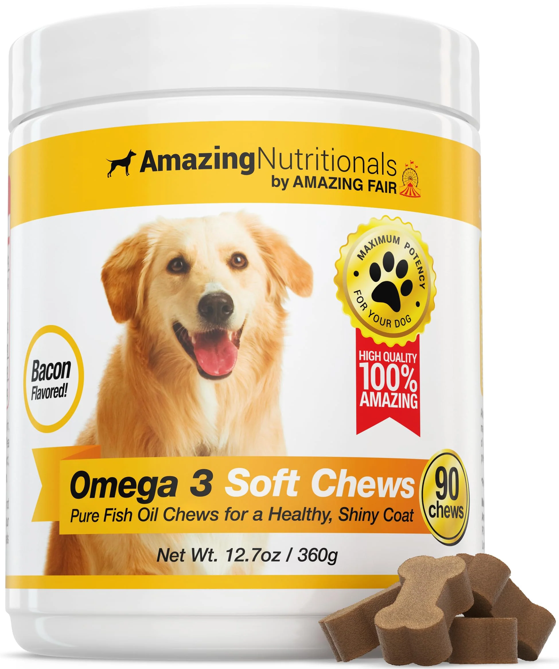 Modern Omega 3 for Dogs by Nutritionals – Bacon Soft Chews for Itchy Skin Shiny Coat 90 Chews Fashionable