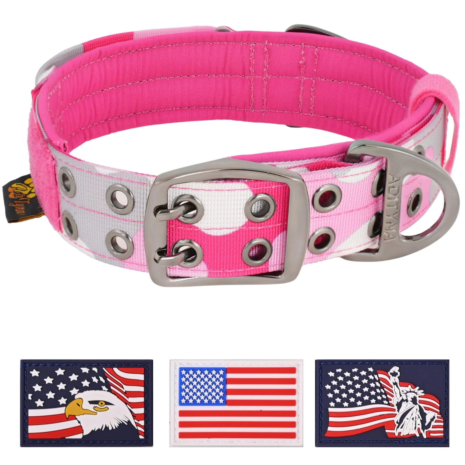 Detailed ADITYNA Heavy Duty Dog Collar for Extra-Large Dogs – Camo Pink with Handle Neoprene Padded 24–30in Genuine