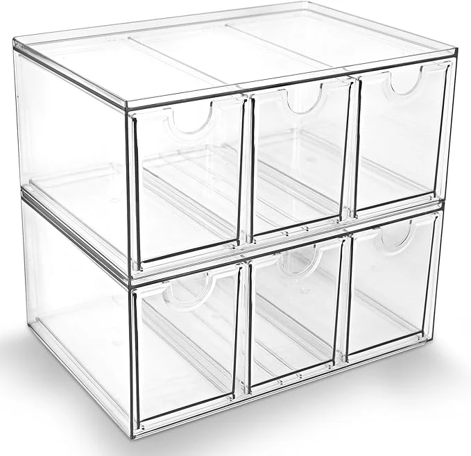 Next-Generation Prsildan Acrylic Makeup Organizer 2 Pack Stackable Storage Drawers with 6 Drawers for Office Desk Vanity Craft Room Clear Drawer Organizers for Hair Accessories Art Supplies Cosmetics Modular SystemAbout ThisOverview Contemporary