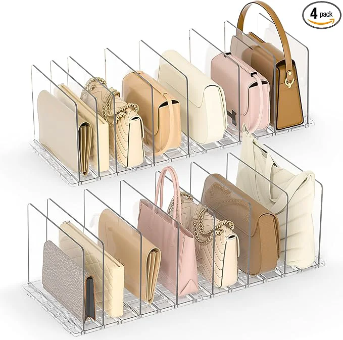 Exclusive Bag Purse Organizer for Closet Shelf Dividers Adjustable Acrylic Handbag Storage – Plastic Closet Organizers and Storage for Clutches – Keep Carteras Pocketbook UprightAbout ThisOverview Breathable