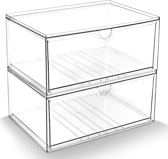 Certified Prsildan Acrylic Makeup Organizer 2 Pack Stackable Clear Storage Drawers for Baby Bottles Desk Organizers with 2 Drawers for Countertop Vanity Nursery Modular System for Cosmetics JewelryAbout ThisOverview Official