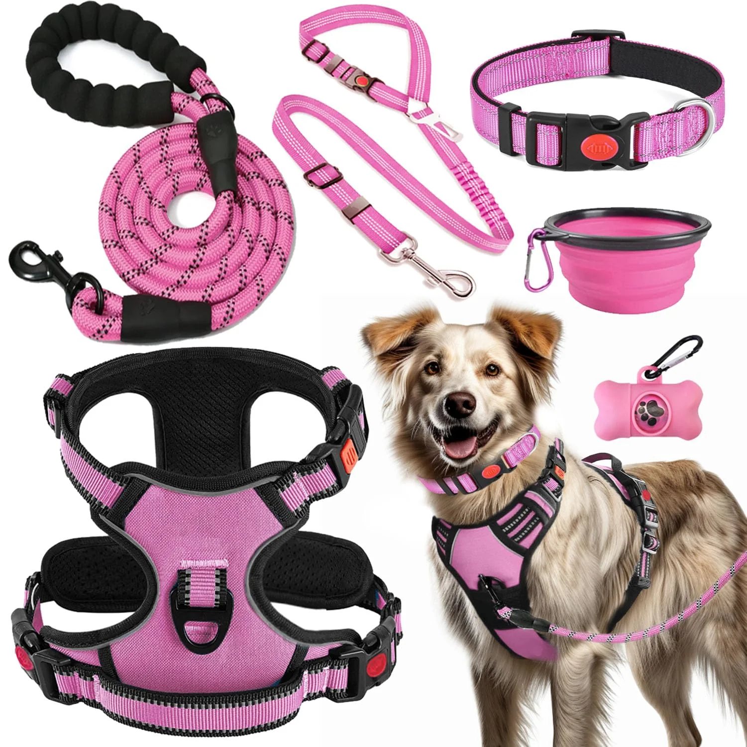Sophisticated Lobeve No-Pull Dog Harness Set All-in-One Travel Kit Pink-XL Crafted
