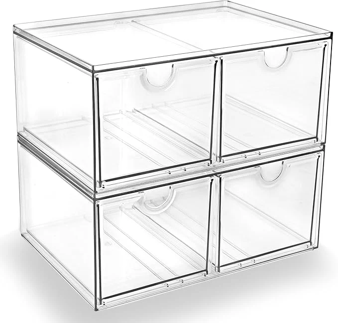 Breathable Prsildan Stackable Clear Makeup Organizer 2 Pack Acrylic Storage Drawers with 4 Drawers for Vanity Bathroom Office Desk Modular Drawer System for Cosmetics Jewelry Toiletries Home OrganizationAbout ThisOverview High-Performance