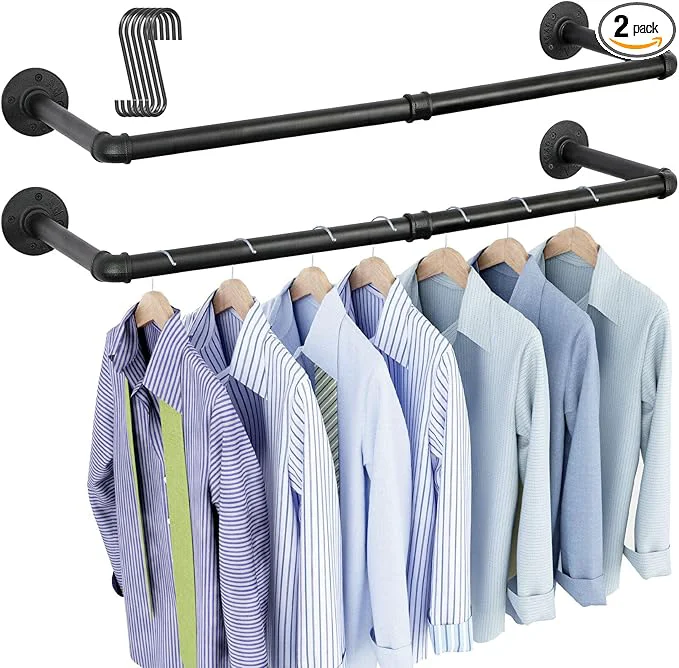 Consistent OROPY Industrial Pipe Clothes Rack Wall Mounted Set of 2 38.4 inches Heavy Duty Iron Pipe Clothing Garment Rail Multi-Purpose Clothing Hanging Rod for Laundry Room and Closet StorageAbout ThisOverview Elegant