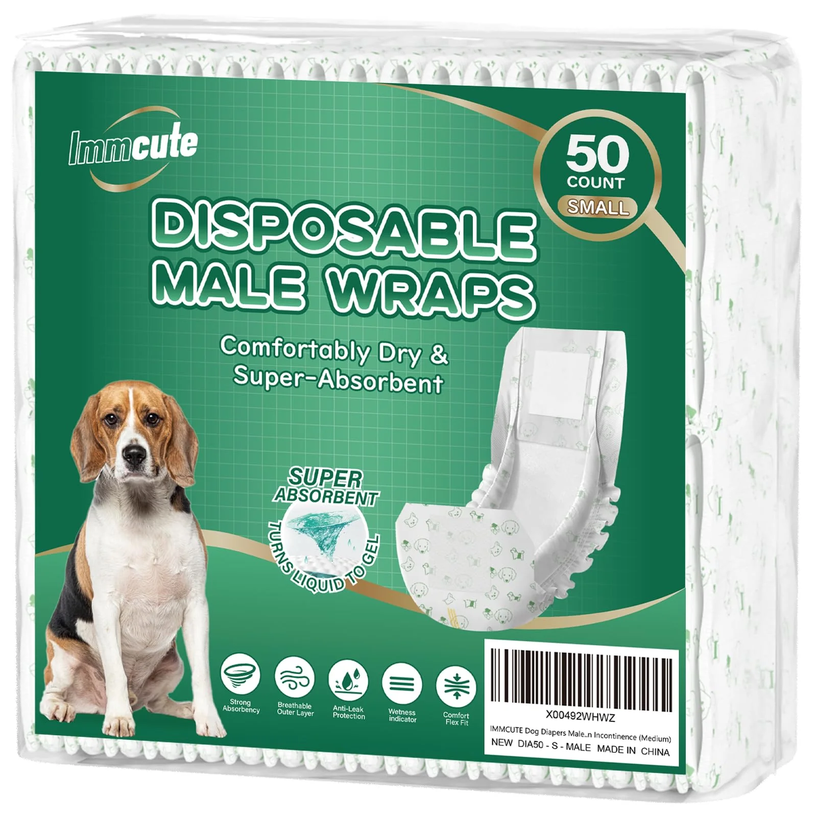 Sustainable IMMCUTE Dog Diapers Male Small 50 Ct – Wetness Indicator Absorbent Male Wraps Easy-to-Use