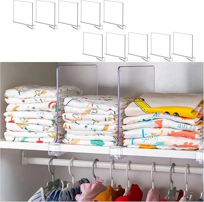 Dependable Yieach 10 Pack Clear Acrylic Shelf Divider for Closet Organization – 9.2″ Tall Closet Dividers for Wood Shelves Cupboard Vertical Shelf Separators in Closet for T-Shirt Purse Handbag Sweater OrganizerAbout This Official