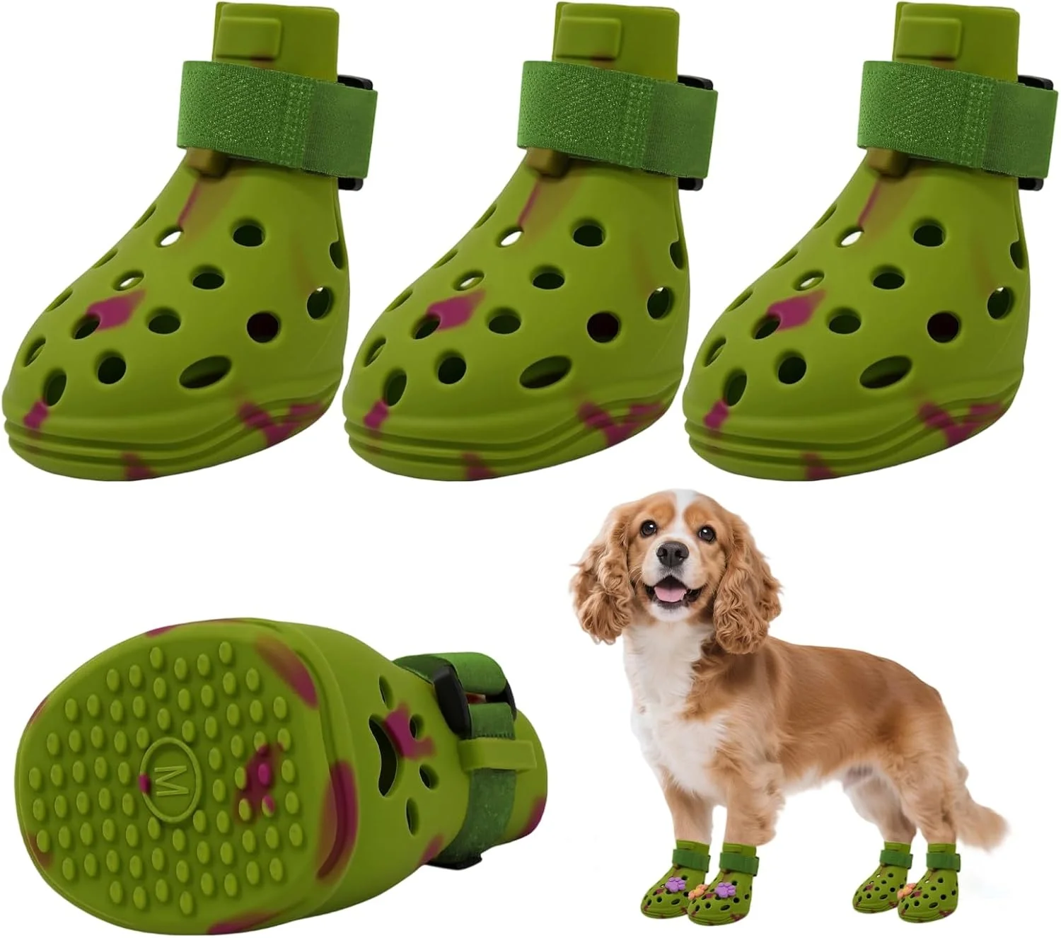Detailed Dog Shoes for Hot Pavement Adjustable Tape Boots for Small Medium Large Dogs Anti-Slip Easy to Clean Paw Protectors for Beach Outdoor Hot Weather Green M Lightweight