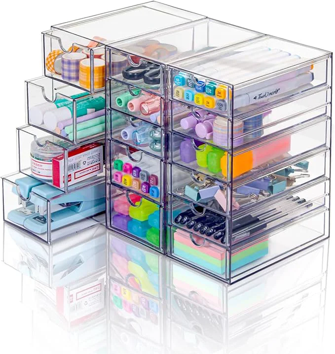 Relaxed Clear Acrylic Organizer with Drawers 15-Drawer Desktop Unit Makeup Desk Organization and Storage Box for Office Craft Vanity Table Bathroom Home EssentialsAbout ThisOverview Crafted
